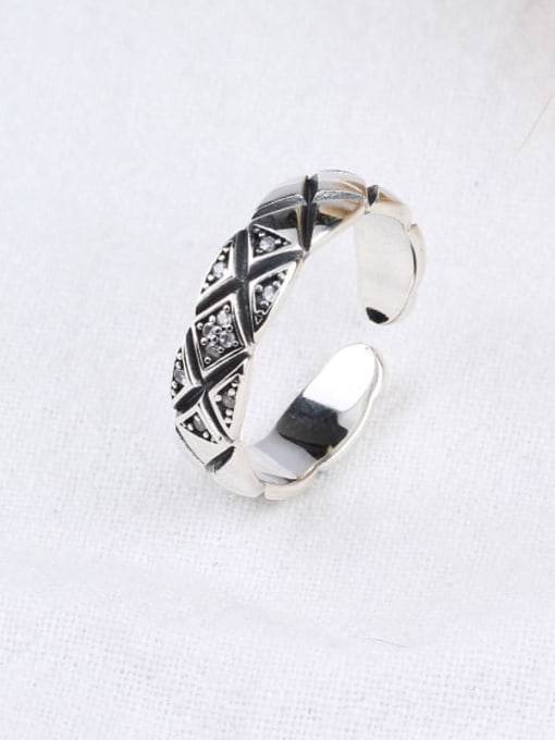 ACEE 925 Sterling Silver Cubic Zirconia White Vintage Geometric Band Ring 1
