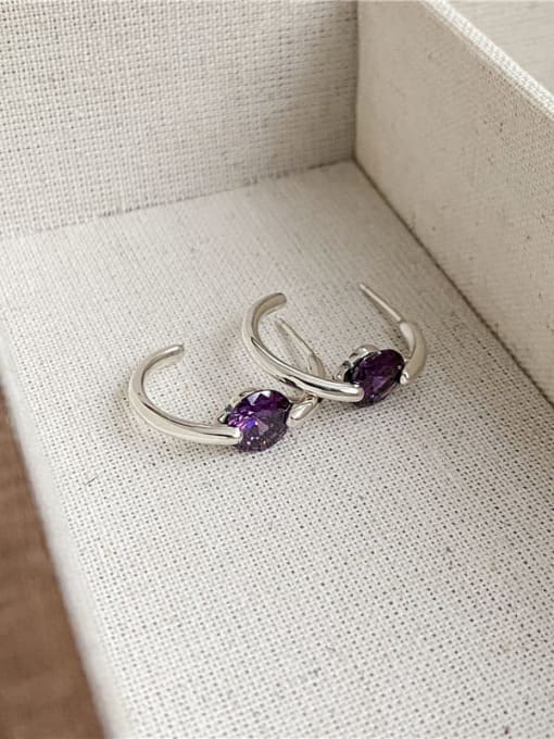 purple 925 Sterling Silver Cubic Zirconia Geometric Vintage Stud Earring