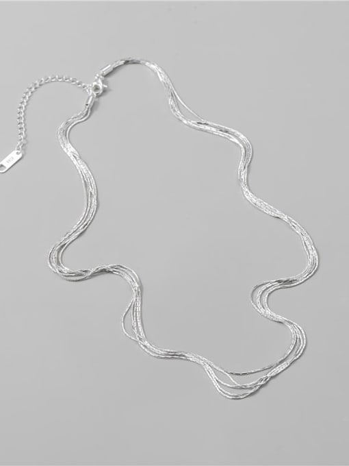 White Silver 925 Sterling Silver Irregular Trend Multi Strand Necklace