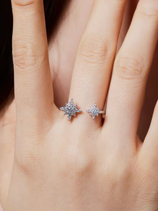 STL-Silver Jewelry 925 Sterling Silver Cubic Zirconia Flower Dainty Band Ring 1