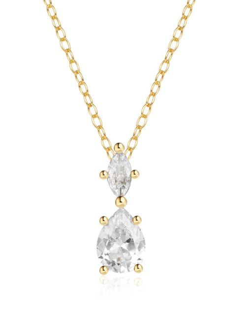golden 925 Sterling Silver Cubic Zirconia Water Drop Dainty Necklace