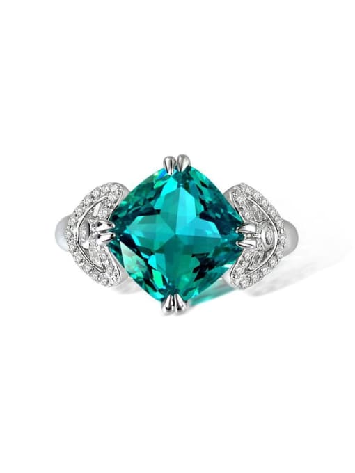 green 925 Sterling Silver High Carbon Diamond Geometric Luxury Ring