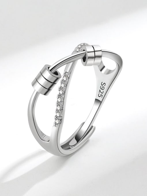 Platinum 925 Sterling Silver Cubic Zirconia Rotate Cross Minimalist Stackable Ring