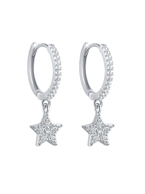 Platinum 925 Sterling Silver Cubic Zirconia Pentagram Dainty Huggie Earring