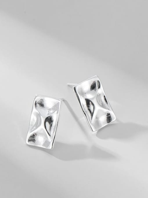Concave convex Square Earrings 925 Sterling Silver Smotth   Minimalist Concave Convex Square Stud Earring