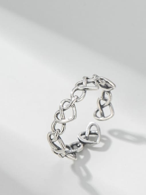 Love interwoven ring 925 Sterling Silver Hollow Heart Vintage Band Ring