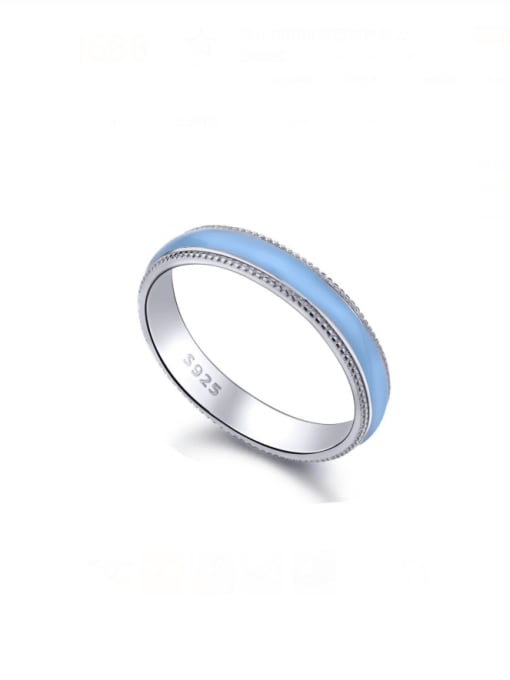 Platinum blue AY120216 925 Sterling Silver Enamel Geometric Minimalist Band Ring