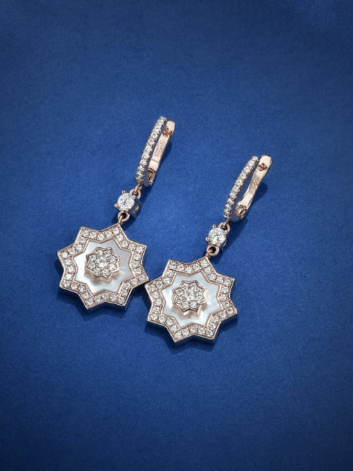 A&T Jewelry 925 Sterling Silver Cubic Zirconia Flower Minimalist Huggie Earring 0