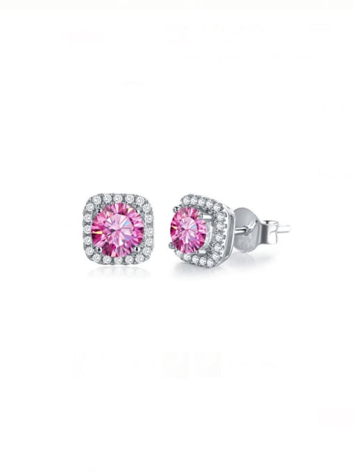 0.5 carat (cherry blossom pINK Mosonite) 925 Sterling Silver Moissanite Square Dainty Cluster Earring