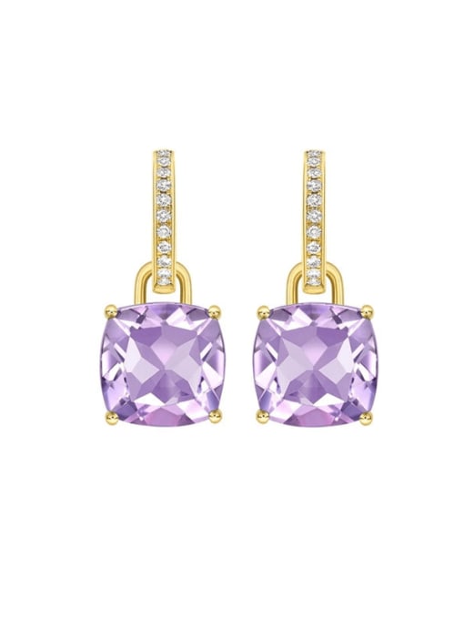 Gold +Medium Purple Blue 925 Sterling Silver Cubic Zirconia Geometric Dainty Drop Earring