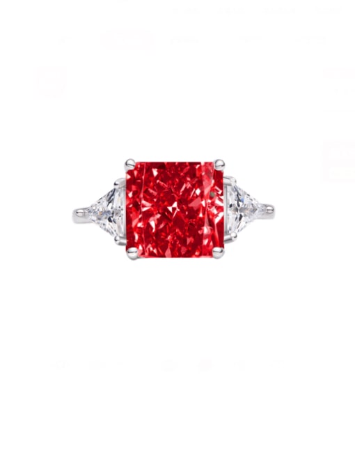 Padma (red) 21# 925 Sterling Silver High Carbon Diamond Geometric Luxury Band Ring