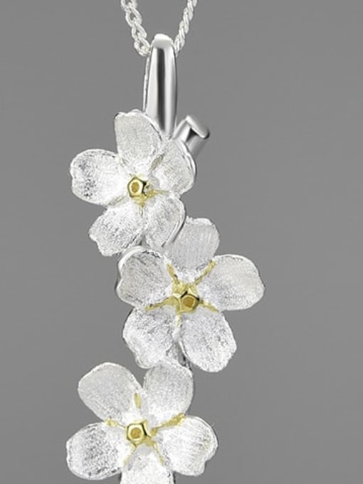 Silver color separation without chain 925 Sterling Silver Forget-me-not vertical fresh handmade design Artisan Pendant