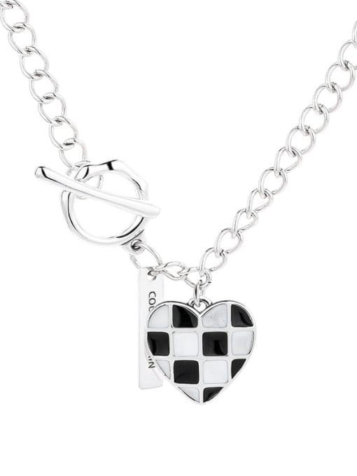 342FL12.8 925 Sterling Silver Enamel Heart Vintage Lariat Necklace