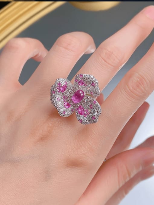 M&J 925 Sterling Silver Cubic Zirconia Flower Luxury Cocktail Ring 2