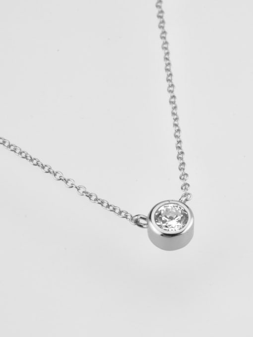 MZ- Silver 925 Sterling Silver Cubic Zirconia Round Minimalist Necklace 3