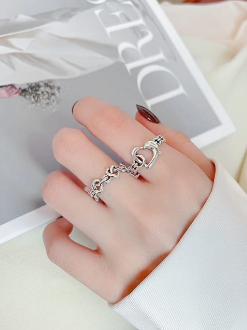 TAIS 925 Sterling Silver Heart Vintage Band Ring 2