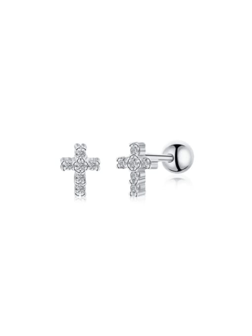 G11D0028 S W WH 925 Sterling Silver Cubic Zirconia Cross Dainty Stud Earring