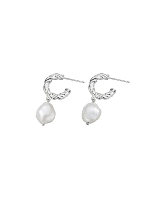 silvery 925 Sterling Silver Freshwater Pearl Irregular Minimalist Drop Earring