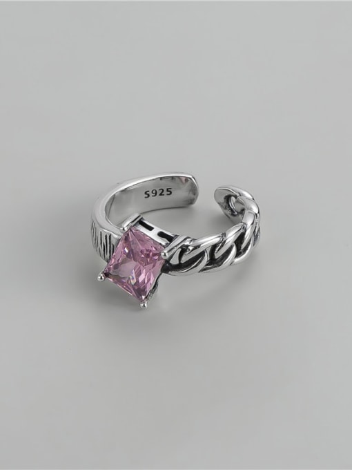Pink 925 Sterling Silver Cubic Zirconia Geometric Vintage Band Ring