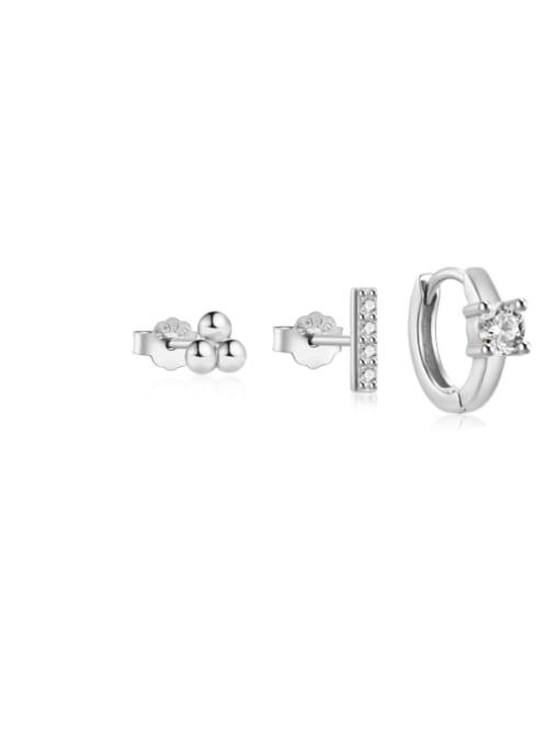 3 pieces per set in platinum  5 925 Sterling Silver Cubic Zirconia Geometric Minimalist Huggie Earring
