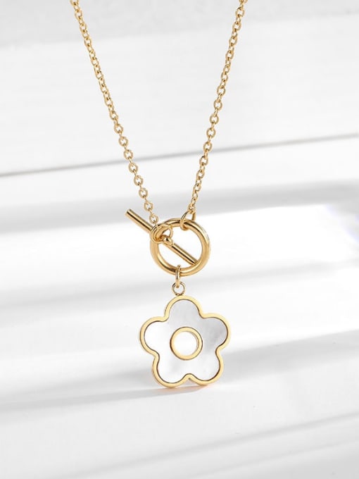 T-button flower gold necklace Titanium Steel Shell Flower Minimalist Necklace