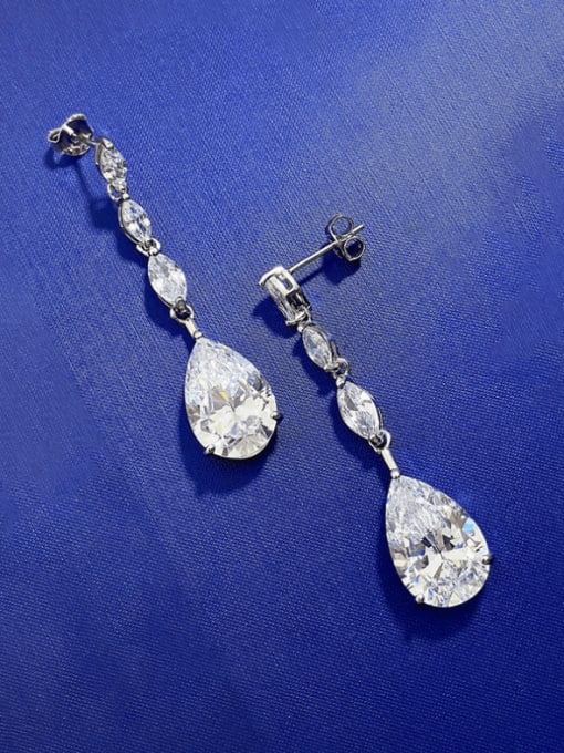 M&J 925 Sterling Silver Cubic Zirconia Water Drop Luxury Long  Cluster Earring 0