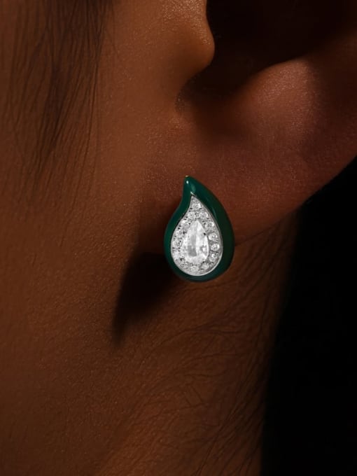 YUANFAN 925 Sterling Silver Cubic Zirconia Enamel Geometric Minimalist Stud Earring 1