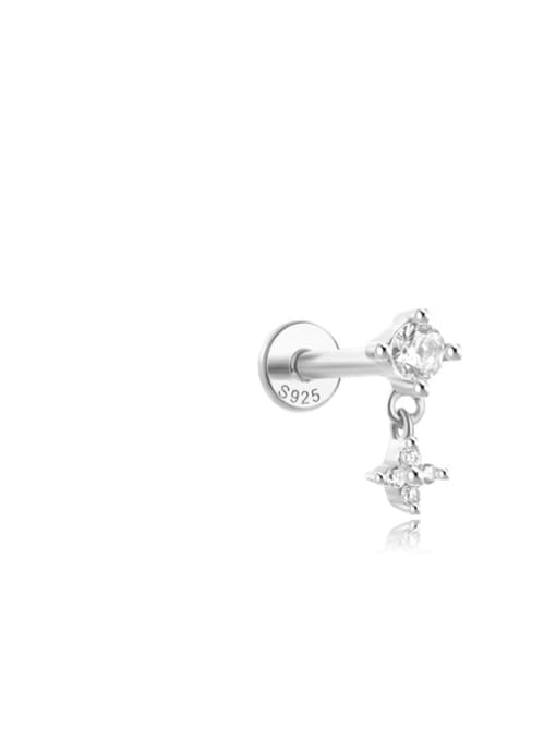 Single Platinum 2 925 Sterling Silver Cubic Zirconia Geometric Dainty Single Earring