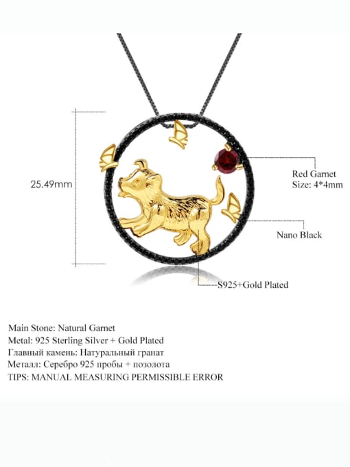 ZXI-SILVER JEWELRY 925 Sterling Silver Natural Stone Zodiac Artisan Dog Pendant Necklace 2