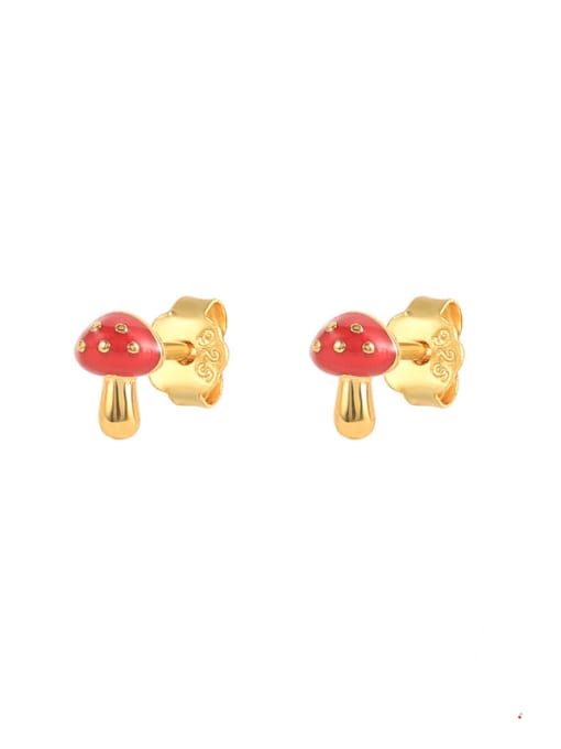 Golden Mushroom 925 Sterling Silver Enamel Friut Minimalist Stud Earring