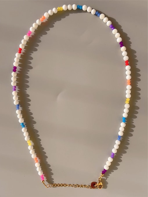 W.BEADS Rainbow Candy Color Natural Stone Handmade Beaded Necklace 2
