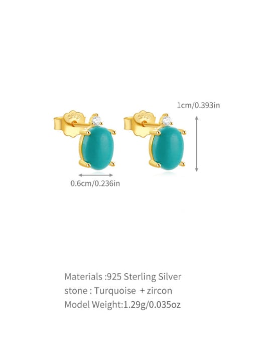 YUANFAN 925 Sterling Silver Turquoise Geometric Vintage Stud Earring 2