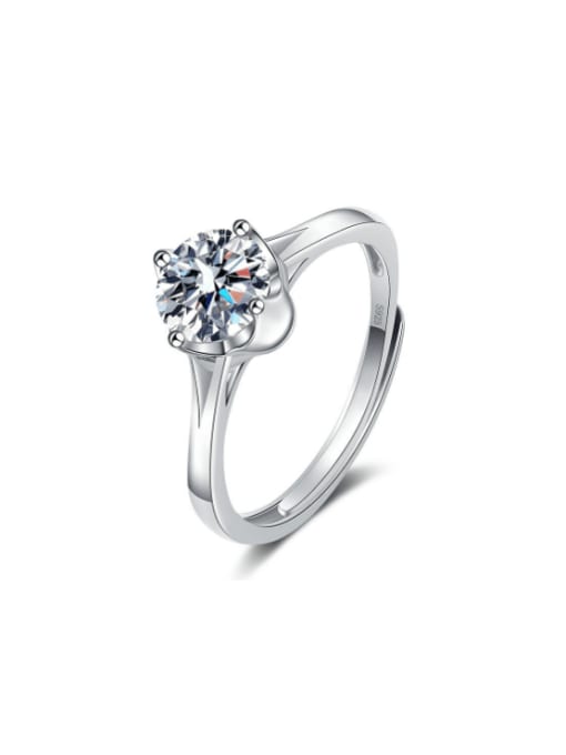 PNJ-Silver 925 Sterling Silver Moissanite Flower Dainty Band Ring 0