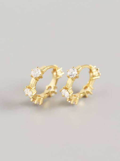 Gold 925 Sterling Silver Cubic Zirconia White Geometric Luxury Huggie Earring