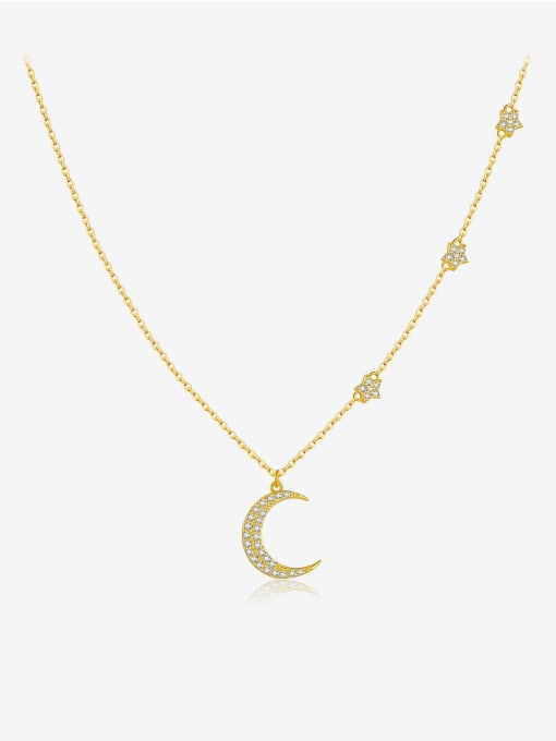 18K gold 925 Sterling Silver Cubic Zirconia Moon Dainty Necklace