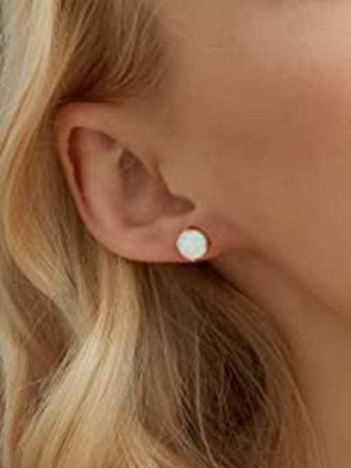 YUANFAN 925 Sterling Silver Synthetic Opal Geometric Dainty Stud Earring 2