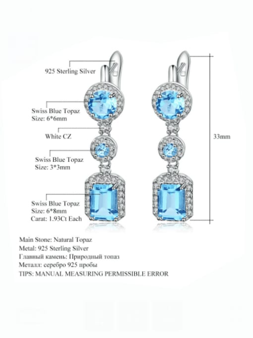Natural Swiss lantopa 925 Sterling Silver Natural Color Treasure Topaz Geometric Luxury Drop Earring