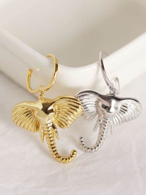 ACEE 925 Sterling Silver Elephant Artisan Huggie Earring 1