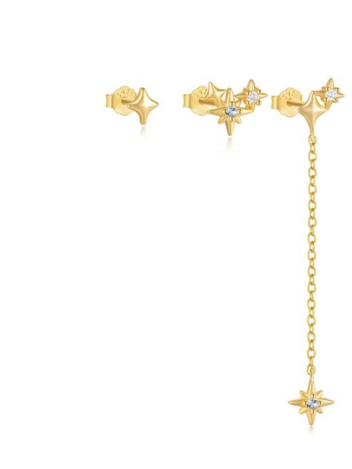 3 pieces per set in gold 925 Sterling Silver Cubic Zirconia Tassel Dainty Stud Earring