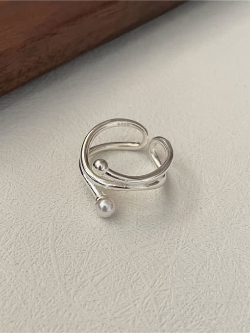 Double pearl ring 925 Sterling Silver Irregular Minimalist Stackable Ring