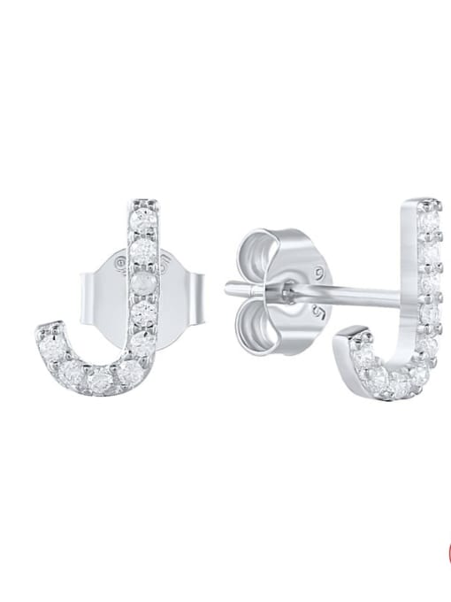 Platinum J 925 Sterling Silver Cubic Zirconia Letter Dainty Stud Earring