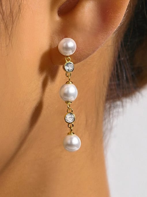 YUANFAN 925 Sterling Silver Imitation Pearl Geometric Minimalist Drop Earring 1