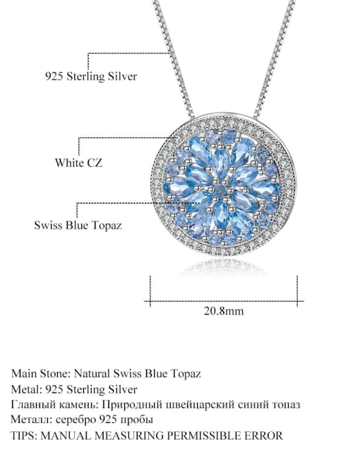 swiss blue topaz 925 Sterling Silver Swiss Blue Topaz Flower Luxury Necklace