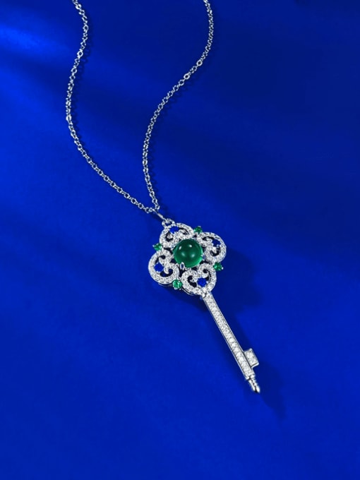 N387 Green Key Necklace 925 Sterling Silver Cubic Zirconia Key Luxury Necklace