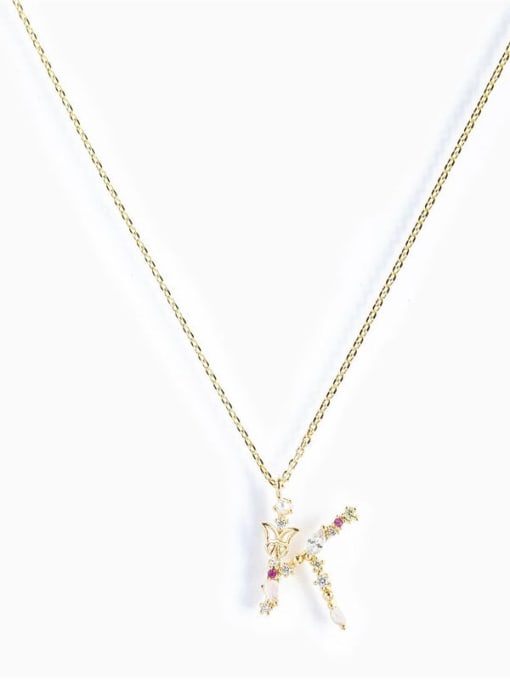 Gold K 925 Sterling Silver Cubic Zirconia Letter Dainty Necklace