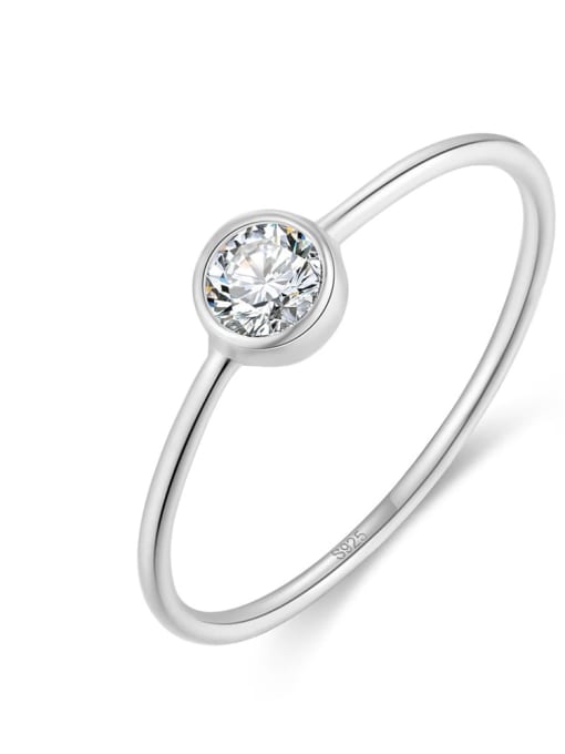 White Gold color 925 Sterling Silver Cubic Zirconia White Dainty Solitaire Ring