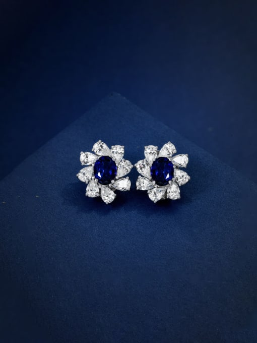 A&T Jewelry 925 Sterling Silver High Carbon Diamond Blue Flower Dainty Stud Earring 0