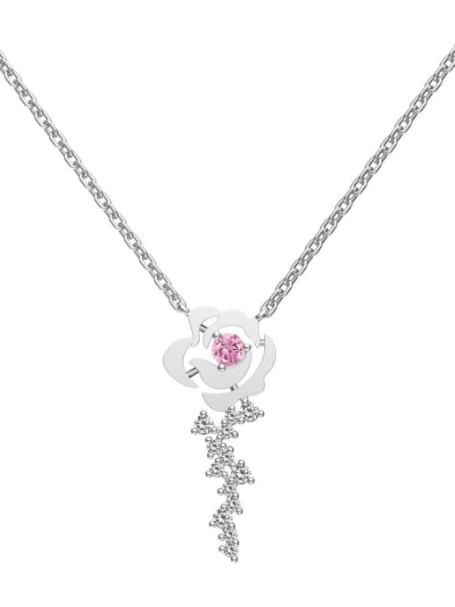 Platinum DY190851 S W BF 925 Sterling Silver Enamel Flower Dainty Tassel Necklace