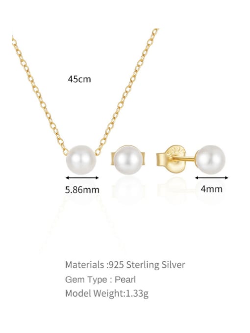 YUANFAN 925 Sterling Silver Imitation Pearl Minimalist Round  Earring and Necklace Set 2