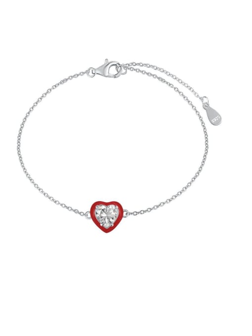 DY150166 S W WH 925 Sterling Silver 5A Cubic Zirconia Heart Minimalist Link Bracelet